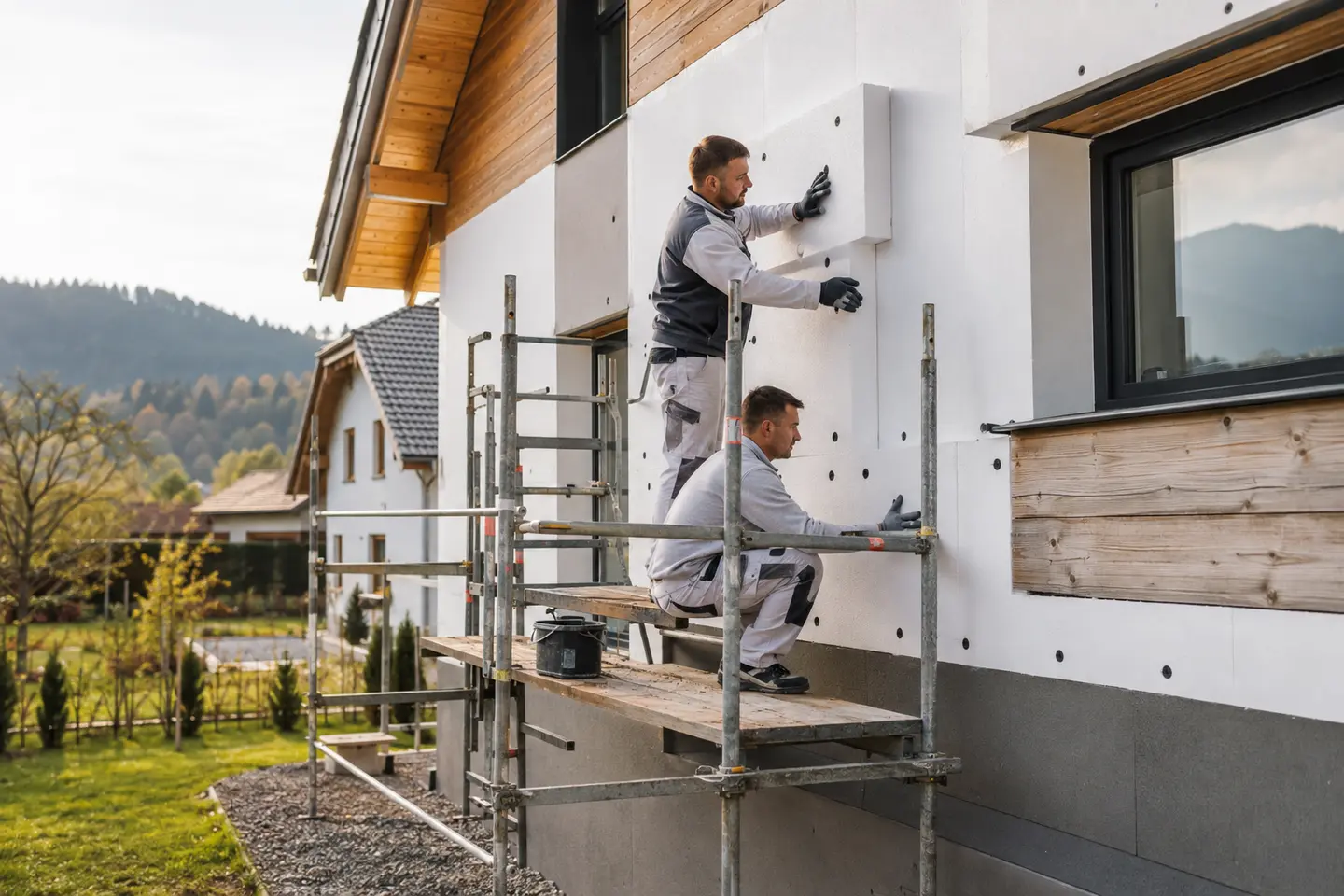 Moderne Wärmedämmfassade an einem Wohnhaus