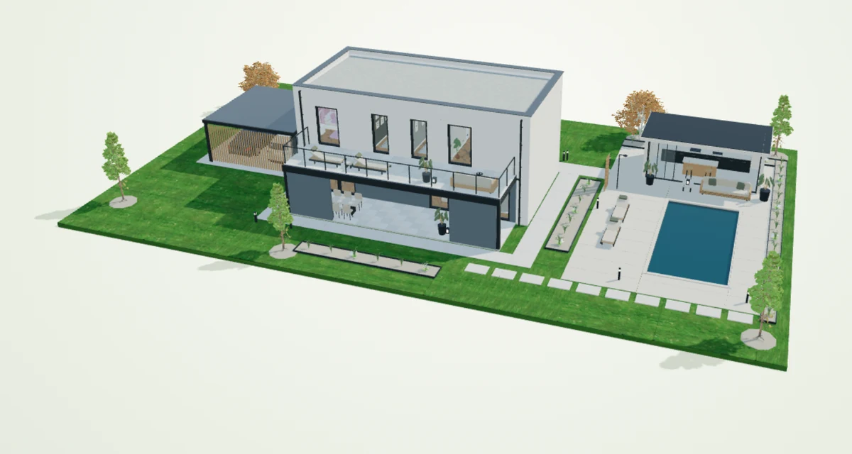 3D-Beispielmodell eines Hauses mit Umgebung